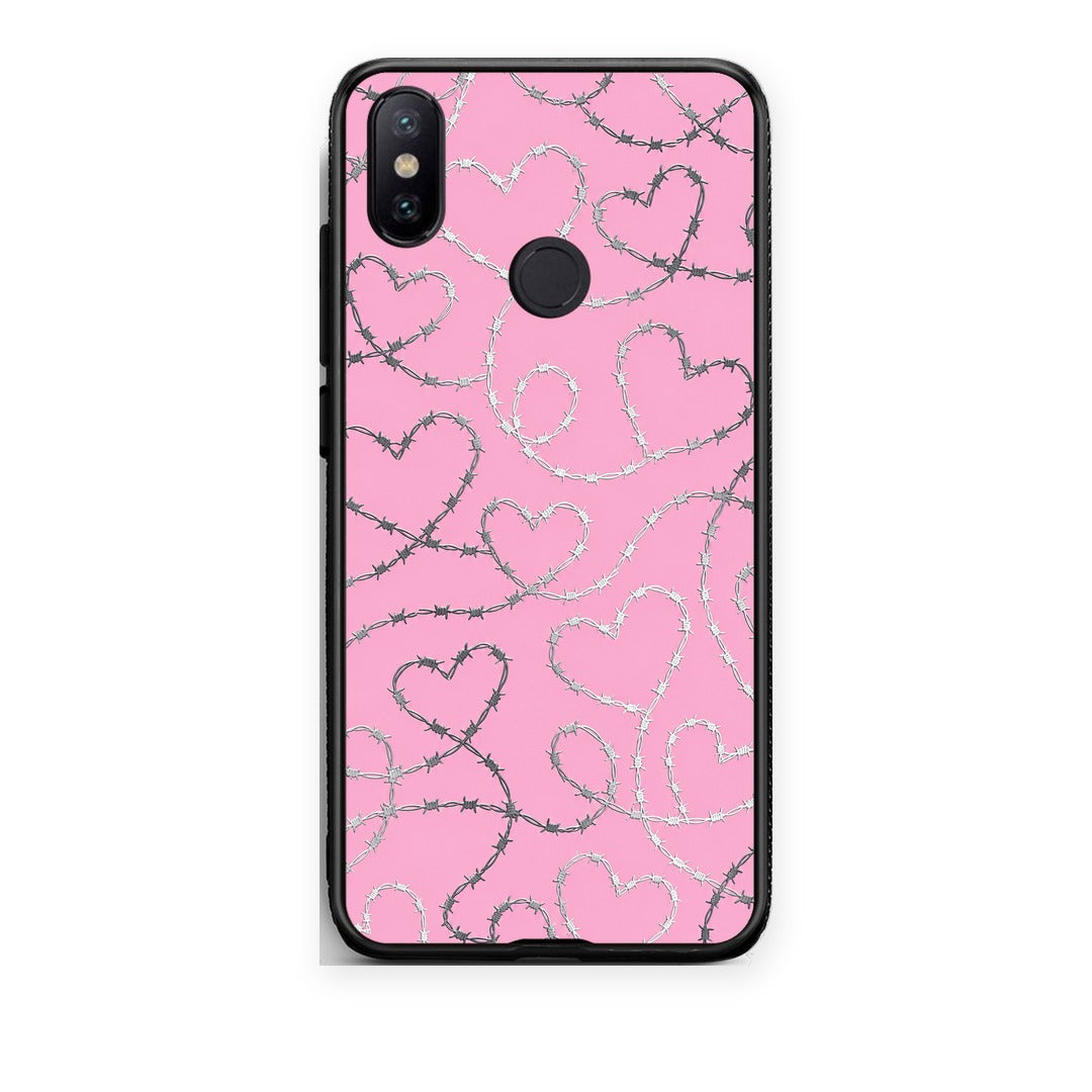 Θήκη Xiaomi Mi A2 Barbed Wire Hearts on Pink από τη Smartfits με σχέδιο στο πίσω μέρος και μαύρο περίβλημα | Xiaomi Mi A2 Barbed Wire Hearts on Pink case with colorful back and black bezels