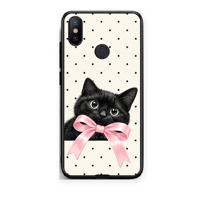 Θήκη Xiaomi Mi A2 Black Kitten Pink Bow and Polka Dots από τη Smartfits με σχέδιο στο πίσω μέρος και μαύρο περίβλημα | Xiaomi Mi A2 Black Kitten Pink Bow and Polka Dots case with colorful back and black bezels