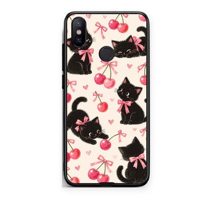 Θήκη Xiaomi Mi A2 Black Kittens and Cherries on Cream από τη Smartfits με σχέδιο στο πίσω μέρος και μαύρο περίβλημα | Xiaomi Mi A2 Black Kittens and Cherries on Cream case with colorful back and black bezels