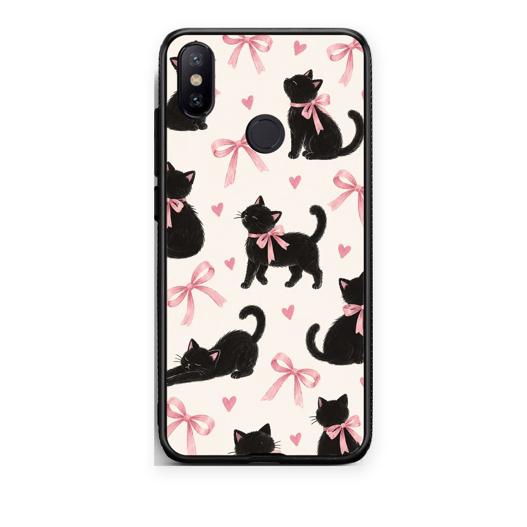 Θήκη Xiaomi Mi A2 Black Kittens and Pink Bows on Cream Large από τη Smartfits με σχέδιο στο πίσω μέρος και μαύρο περίβλημα | Xiaomi Mi A2 Black Kittens and Pink Bows on Cream Large case with colorful back and black bezels