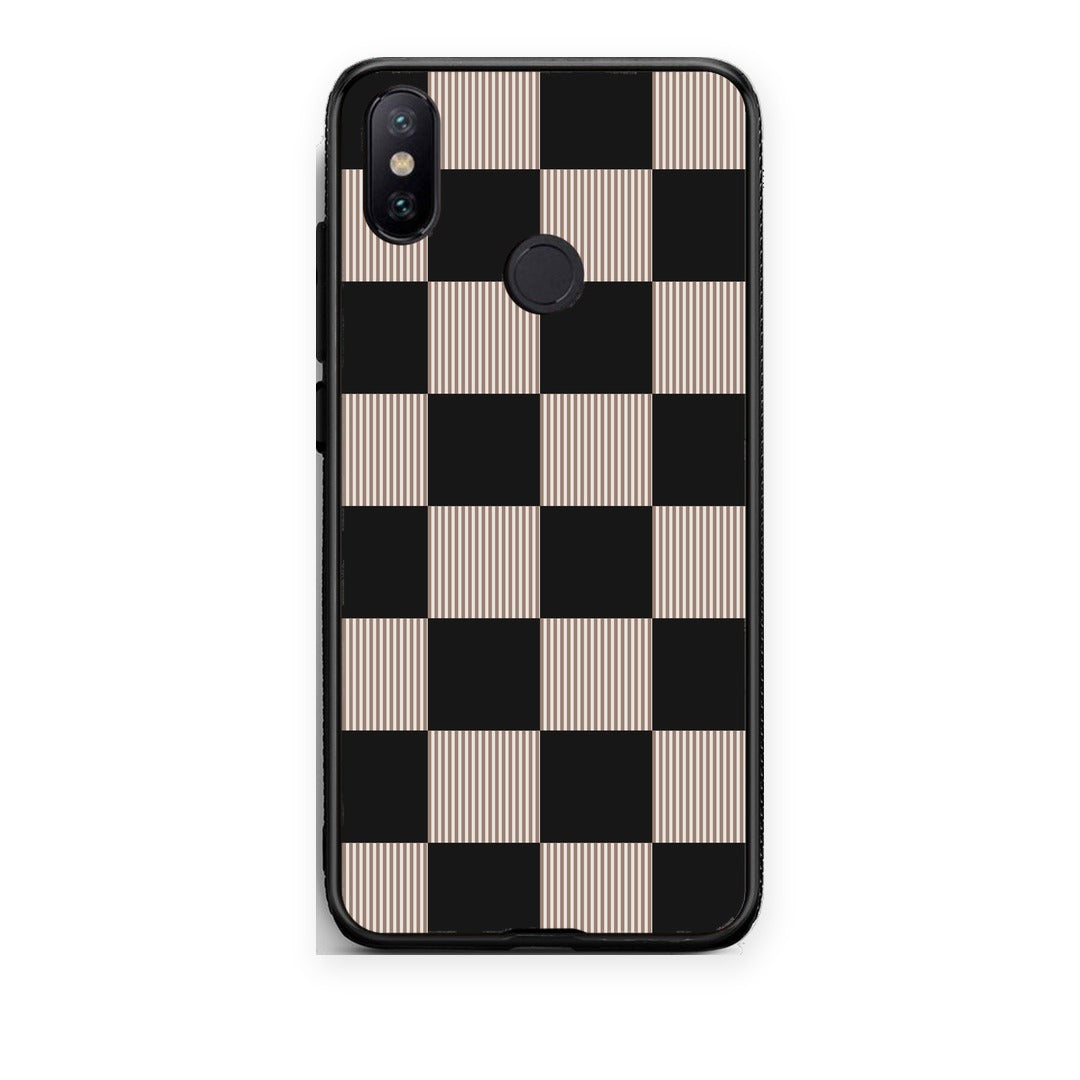 Θήκη Xiaomi Mi A2 Black and Taupe Striped Checks από τη Smartfits με σχέδιο στο πίσω μέρος και μαύρο περίβλημα | Xiaomi Mi A2 Black and Taupe Striped Checks case with colorful back and black bezels