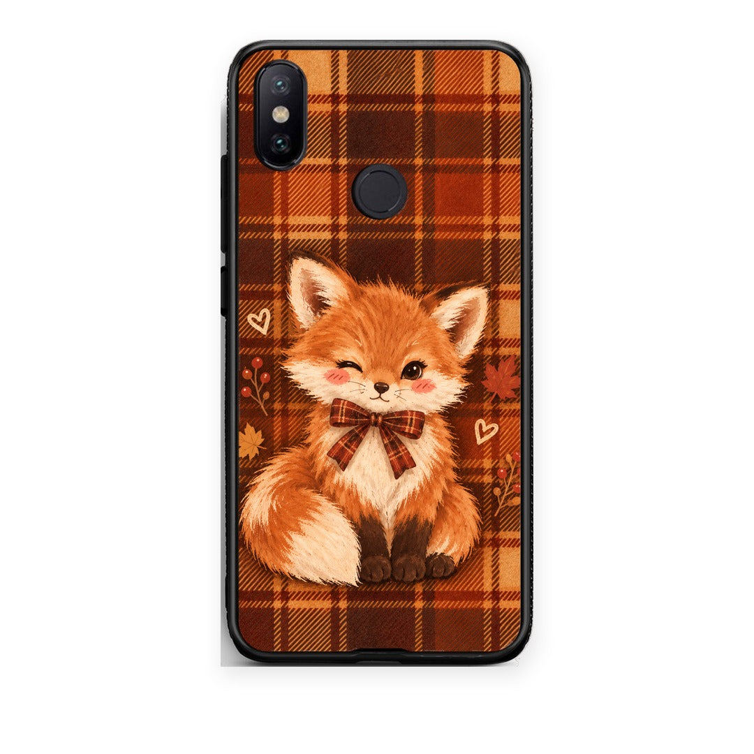 Θήκη Xiaomi Mi A2 Fox on Autumn Tartan από τη Smartfits με σχέδιο στο πίσω μέρος και μαύρο περίβλημα | Xiaomi Mi A2 Fox on Autumn Tartan case with colorful back and black bezels