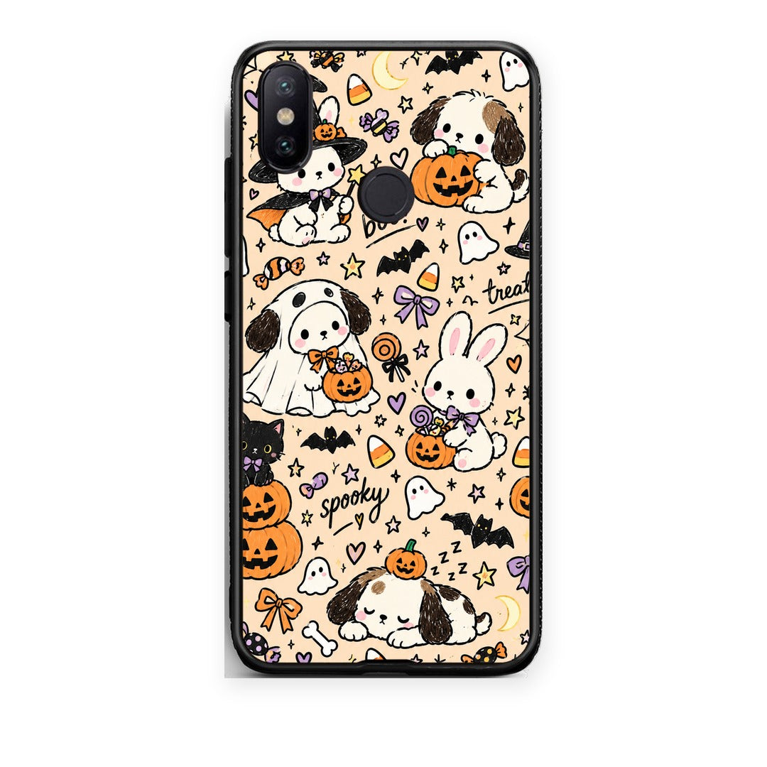 Θήκη Xiaomi Mi A2 Halloween Puppies and Friends on Cream από τη Smartfits με σχέδιο στο πίσω μέρος και μαύρο περίβλημα | Xiaomi Mi A2 Halloween Puppies and Friends on Cream case with colorful back and black bezels