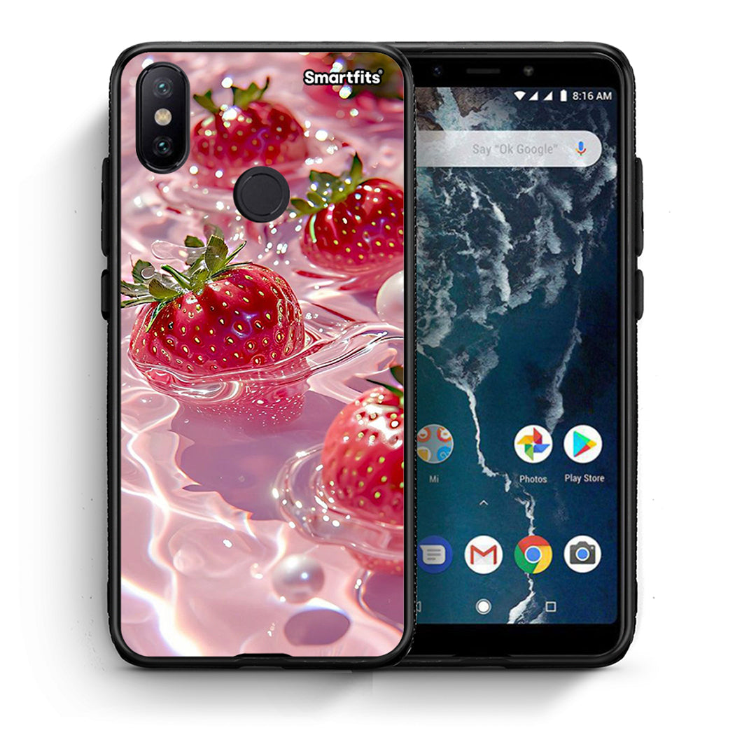 Θήκη Xiaomi Mi A2 Juicy Strawberries από τη Smartfits με σχέδιο στο πίσω μέρος και μαύρο περίβλημα | Xiaomi Mi A2 Juicy Strawberries case with colorful back and black bezels