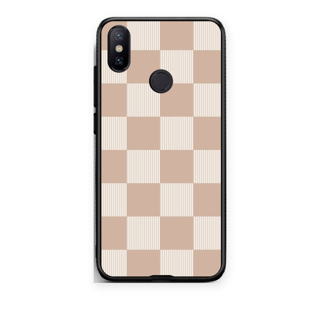 Θήκη Xiaomi Mi A2 Latte and Cream Striped Checks από τη Smartfits με σχέδιο στο πίσω μέρος και μαύρο περίβλημα | Xiaomi Mi A2 Latte and Cream Striped Checks case with colorful back and black bezels