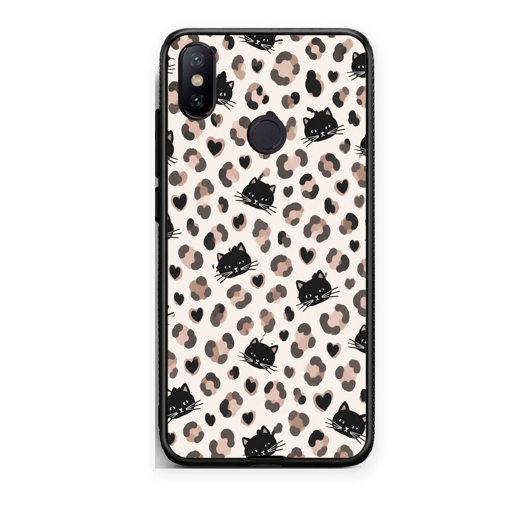 Θήκη Xiaomi Mi A2 Leopard Spots and Black Cats on Cream από τη Smartfits με σχέδιο στο πίσω μέρος και μαύρο περίβλημα | Xiaomi Mi A2 Leopard Spots and Black Cats on Cream case with colorful back and black bezels