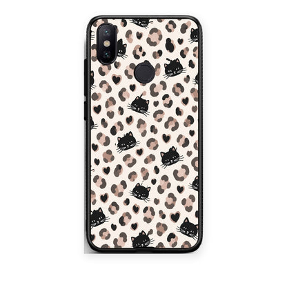 Θήκη Xiaomi Mi A2 Leopard Spots and Black Cats on Cream από τη Smartfits με σχέδιο στο πίσω μέρος και μαύρο περίβλημα | Xiaomi Mi A2 Leopard Spots and Black Cats on Cream case with colorful back and black bezels