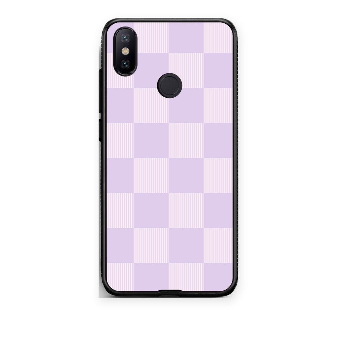 Θήκη Xiaomi Mi A2 Lilac and Cream Striped Checks από τη Smartfits με σχέδιο στο πίσω μέρος και μαύρο περίβλημα | Xiaomi Mi A2 Lilac and Cream Striped Checks case with colorful back and black bezels