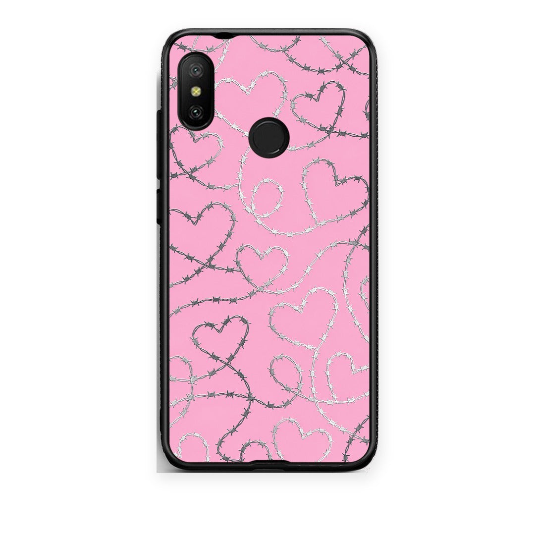 Θήκη Xiaomi Mi A2 Lite Barbed Wire Hearts on Pink από τη Smartfits με σχέδιο στο πίσω μέρος και μαύρο περίβλημα | Xiaomi Mi A2 Lite Barbed Wire Hearts on Pink case with colorful back and black bezels
