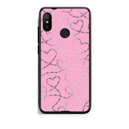 Θήκη Xiaomi Mi A2 Lite Barbed Wire Hearts on Pink από τη Smartfits με σχέδιο στο πίσω μέρος και μαύρο περίβλημα | Xiaomi Mi A2 Lite Barbed Wire Hearts on Pink case with colorful back and black bezels