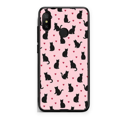 Θήκη Xiaomi Mi A2 Lite Black Cat Silhouettes and Hearts on Pink από τη Smartfits με σχέδιο στο πίσω μέρος και μαύρο περίβλημα | Xiaomi Mi A2 Lite Black Cat Silhouettes and Hearts on Pink case with colorful back and black bezels