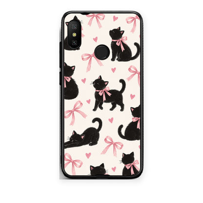 Θήκη Xiaomi Mi A2 Lite Black Kittens and Pink Bows on Cream Large από τη Smartfits με σχέδιο στο πίσω μέρος και μαύρο περίβλημα | Xiaomi Mi A2 Lite Black Kittens and Pink Bows on Cream Large case with colorful back and black bezels