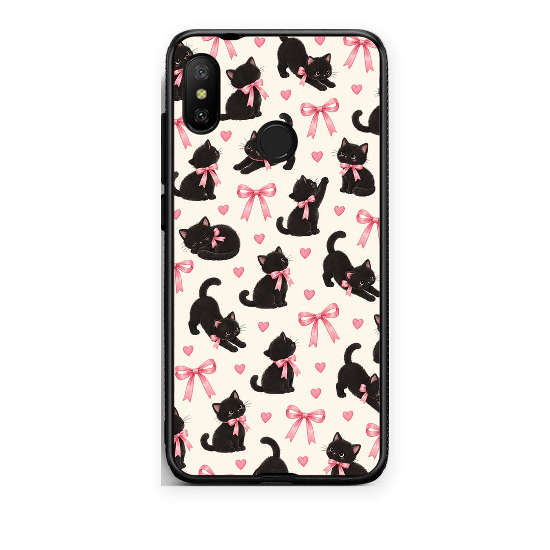 Θήκη Xiaomi Mi A2 Lite Black Kittens and Pink Bows on Cream Small από τη Smartfits με σχέδιο στο πίσω μέρος και μαύρο περίβλημα | Xiaomi Mi A2 Lite Black Kittens and Pink Bows on Cream Small case with colorful back and black bezels