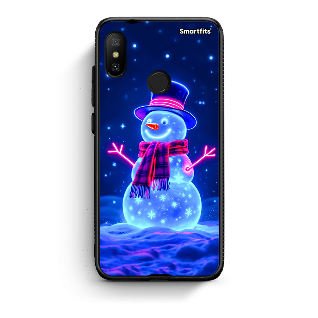 Xiaomi Mi A2 Lite Christmas Neon Snowman θήκη από τη Smartfits με σχέδιο στο πίσω μέρος και μαύρο περίβλημα | Smartphone case with colorful back and black bezels by Smartfits