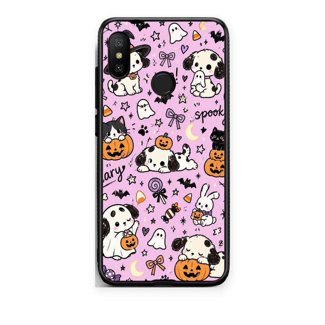Θήκη Xiaomi Mi A2 Lite Halloween Puppies and Friends on Lilac από τη Smartfits με σχέδιο στο πίσω μέρος και μαύρο περίβλημα | Xiaomi Mi A2 Lite Halloween Puppies and Friends on Lilac case with colorful back and black bezels