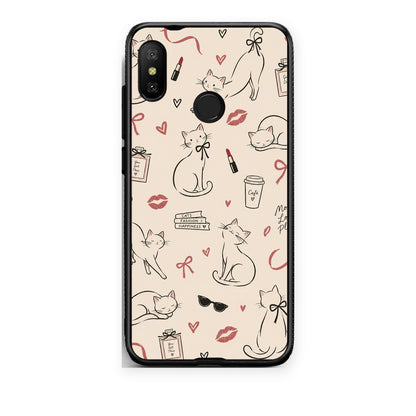 Θήκη Xiaomi Mi A2 Lite Minimal Cat and Fashion Doodles on Cream από τη Smartfits με σχέδιο στο πίσω μέρος και μαύρο περίβλημα | Xiaomi Mi A2 Lite Minimal Cat and Fashion Doodles on Cream case with colorful back and black bezels