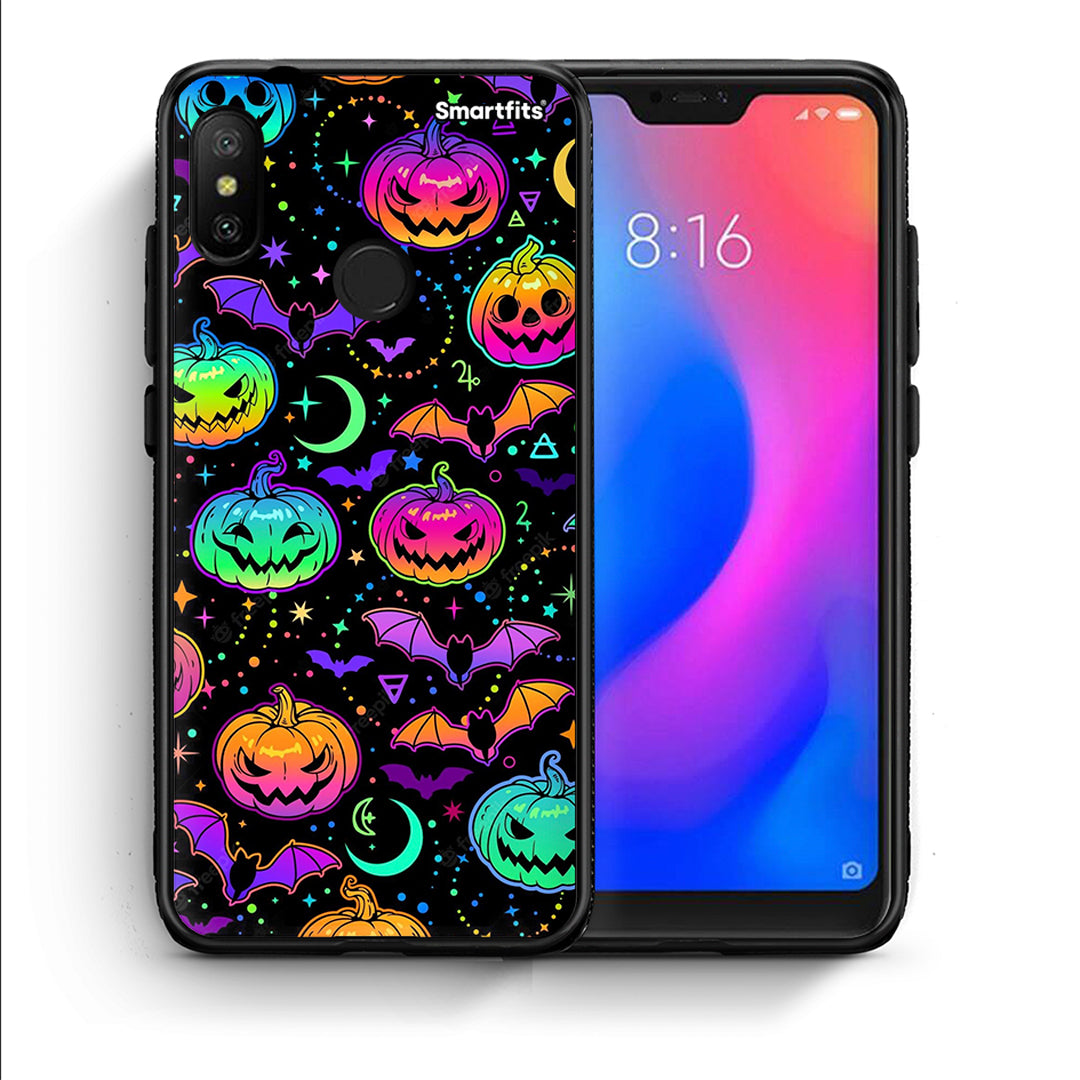 Θήκη Xiaomi Mi A2 Lite Neon Halloween από τη Smartfits με σχέδιο στο πίσω μέρος και μαύρο περίβλημα | Xiaomi Mi A2 Lite Neon Halloween case with colorful back and black bezels