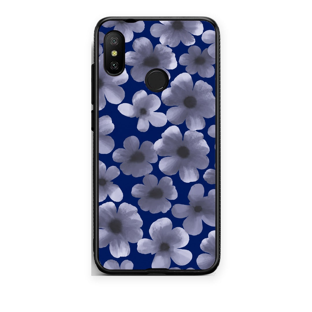 Θήκη Xiaomi Mi A2 Lite Pale Blue Flowers on Navy από τη Smartfits με σχέδιο στο πίσω μέρος και μαύρο περίβλημα | Xiaomi Mi A2 Lite Pale Blue Flowers on Navy case with colorful back and black bezels
