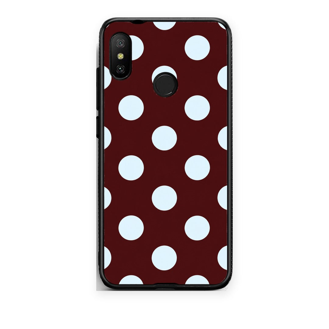Θήκη Xiaomi Mi A2 Lite Pale Blue Large Polka Dots on Burgundy από τη Smartfits με σχέδιο στο πίσω μέρος και μαύρο περίβλημα | Xiaomi Mi A2 Lite Pale Blue Large Polka Dots on Burgundy case with colorful back and black bezels