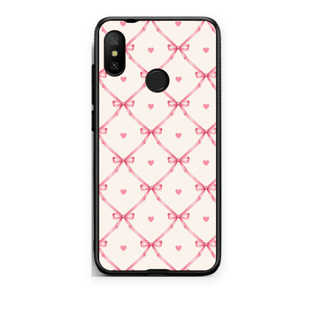 Θήκη Xiaomi Mi A2 Lite Pink Bow Lattice and Hearts on Cream από τη Smartfits με σχέδιο στο πίσω μέρος και μαύρο περίβλημα | Xiaomi Mi A2 Lite Pink Bow Lattice and Hearts on Cream case with colorful back and black bezels