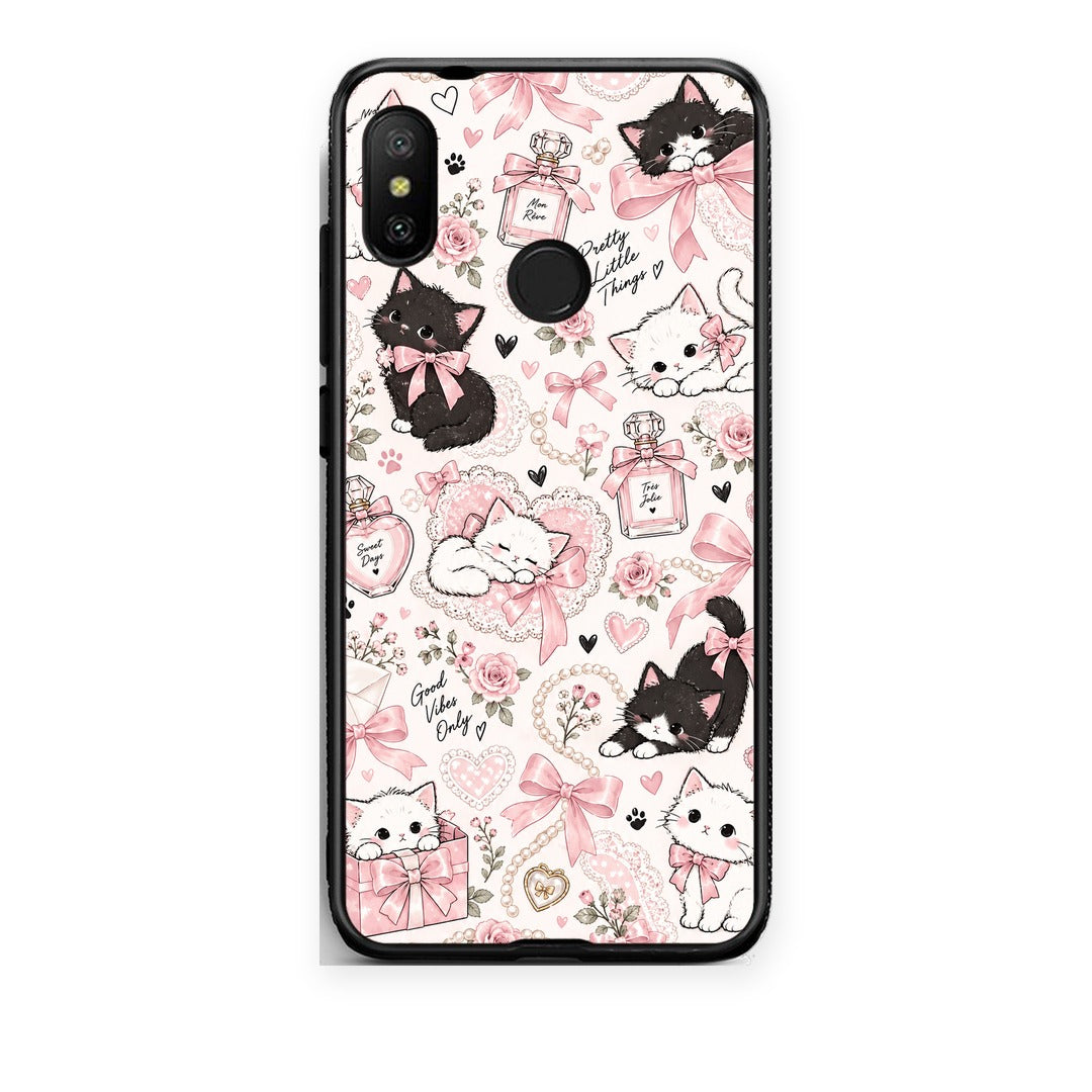 Θήκη Xiaomi Mi A2 Lite Pink Bows and Kittens Collage από τη Smartfits με σχέδιο στο πίσω μέρος και μαύρο περίβλημα | Xiaomi Mi A2 Lite Pink Bows and Kittens Collage case with colorful back and black bezels