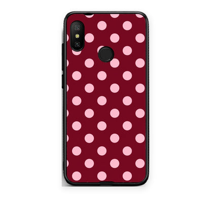 Θήκη Xiaomi Mi A2 Lite Pink Polka Dots on Burgundy από τη Smartfits με σχέδιο στο πίσω μέρος και μαύρο περίβλημα | Xiaomi Mi A2 Lite Pink Polka Dots on Burgundy case with colorful back and black bezels