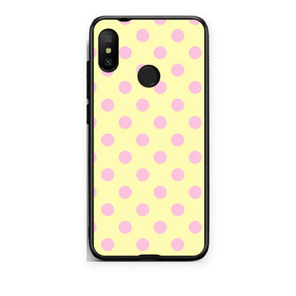 Θήκη Xiaomi Mi A2 Lite Pink Polka Dots on Yellow από τη Smartfits με σχέδιο στο πίσω μέρος και μαύρο περίβλημα | Xiaomi Mi A2 Lite Pink Polka Dots on Yellow case with colorful back and black bezels