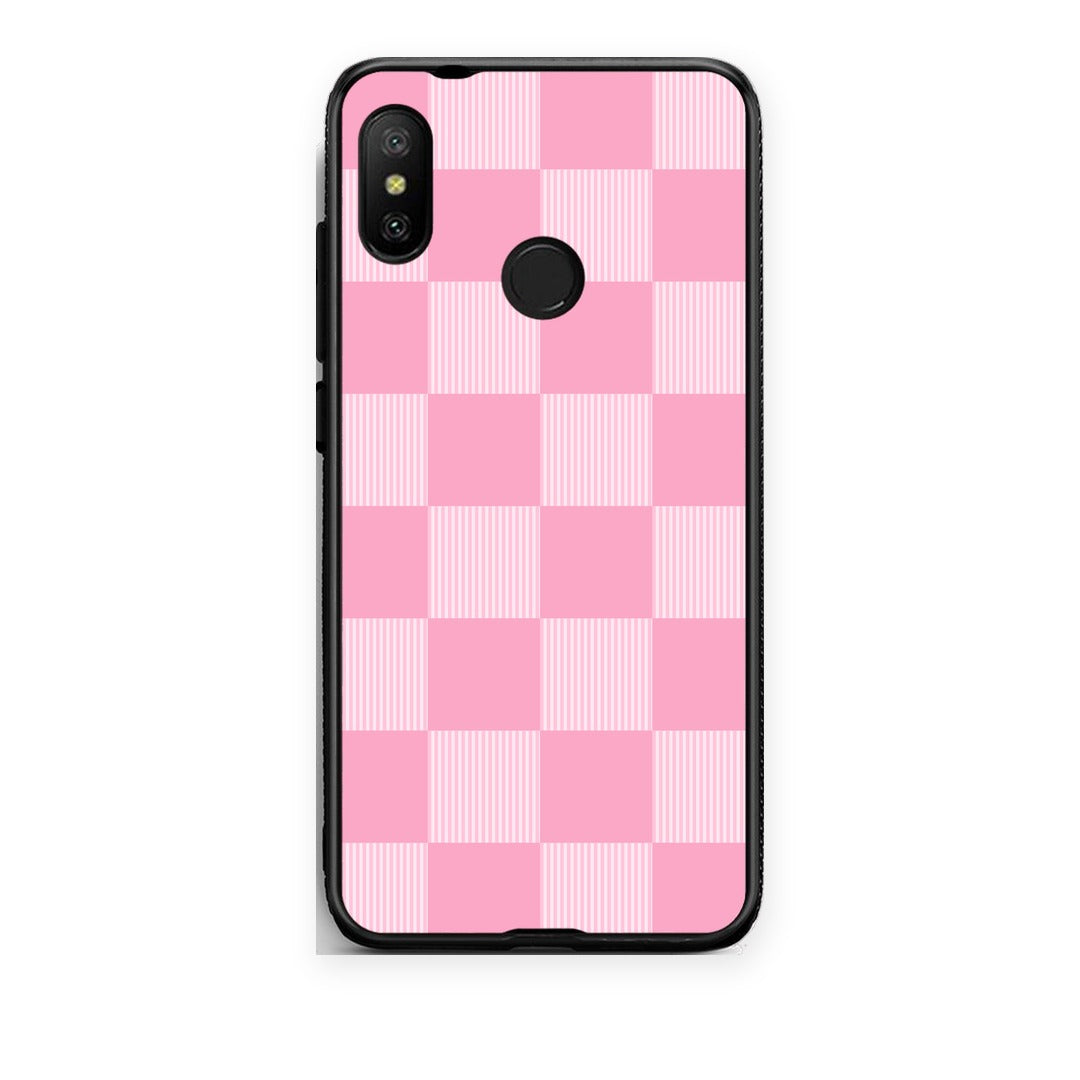 Θήκη Xiaomi Mi A2 Lite Pink and White Striped Checks από τη Smartfits με σχέδιο στο πίσω μέρος και μαύρο περίβλημα | Xiaomi Mi A2 Lite Pink and White Striped Checks case with colorful back and black bezels