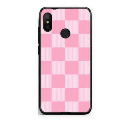 Θήκη Xiaomi Mi A2 Lite Pink and White Striped Checks από τη Smartfits με σχέδιο στο πίσω μέρος και μαύρο περίβλημα | Xiaomi Mi A2 Lite Pink and White Striped Checks case with colorful back and black bezels