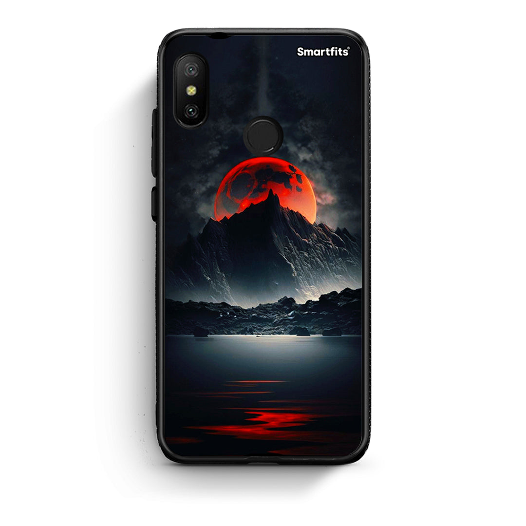 Xiaomi Mi A2 Lite Red Full Moon θήκη από τη Smartfits με σχέδιο στο πίσω μέρος και μαύρο περίβλημα | Smartphone case with colorful back and black bezels by Smartfits