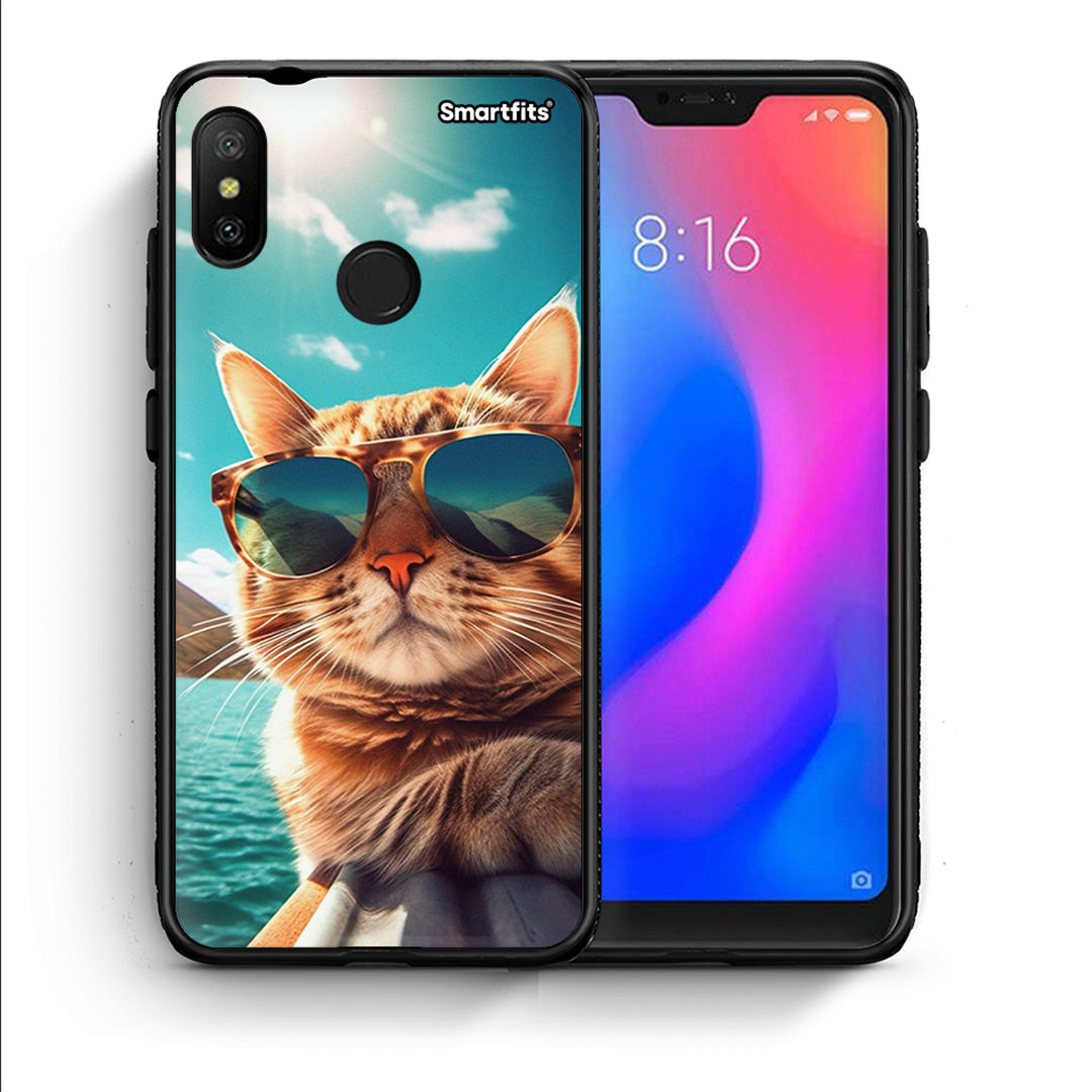 Θήκη Xiaomi Mi A2 Lite Summer Cat από τη Smartfits με σχέδιο στο πίσω μέρος και μαύρο περίβλημα | Xiaomi Mi A2 Lite Summer Cat case with colorful back and black bezels