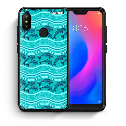 Θήκη Xiaomi Mi A2 Lite Swimming Dolphins από τη Smartfits με σχέδιο στο πίσω μέρος και μαύρο περίβλημα | Xiaomi Mi A2 Lite Swimming Dolphins case with colorful back and black bezels