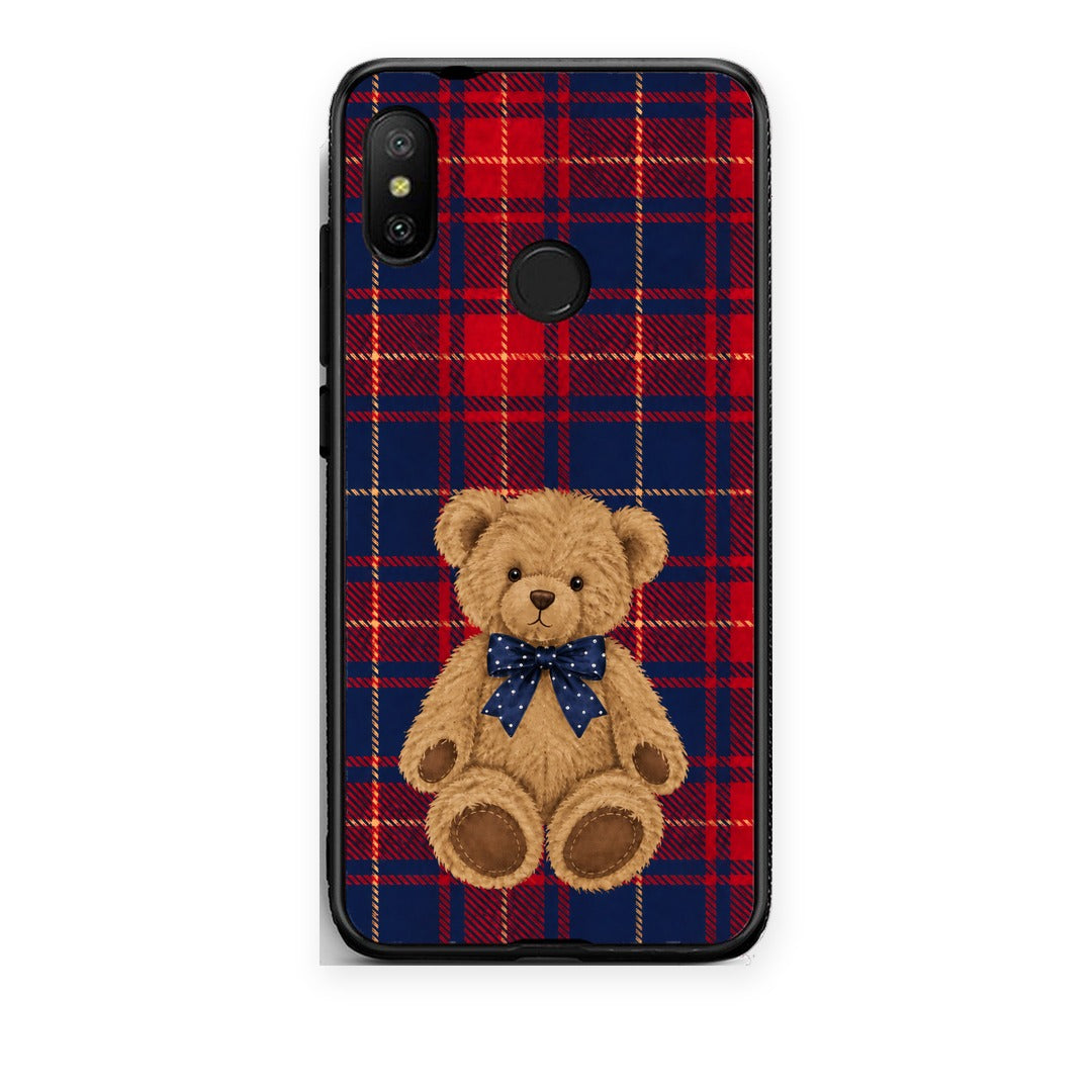 Θήκη Xiaomi Mi A2 Lite Teddy Bear on Red and Navy Tartan από τη Smartfits με σχέδιο στο πίσω μέρος και μαύρο περίβλημα | Xiaomi Mi A2 Lite Teddy Bear on Red and Navy Tartan case with colorful back and black bezels