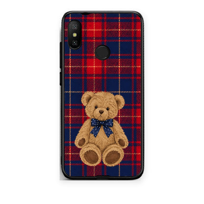 Θήκη Xiaomi Mi A2 Lite Teddy Bear on Red and Navy Tartan από τη Smartfits με σχέδιο στο πίσω μέρος και μαύρο περίβλημα | Xiaomi Mi A2 Lite Teddy Bear on Red and Navy Tartan case with colorful back and black bezels