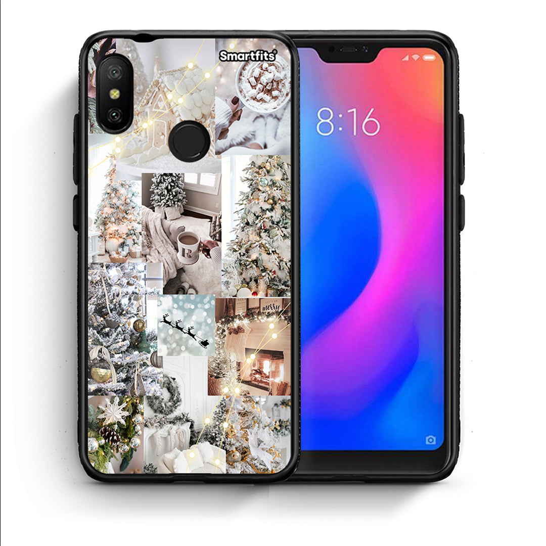 Θήκη Xiaomi Mi A2 Lite White Christmas από τη Smartfits με σχέδιο στο πίσω μέρος και μαύρο περίβλημα | Xiaomi Mi A2 Lite White Christmas case with colorful back and black bezels