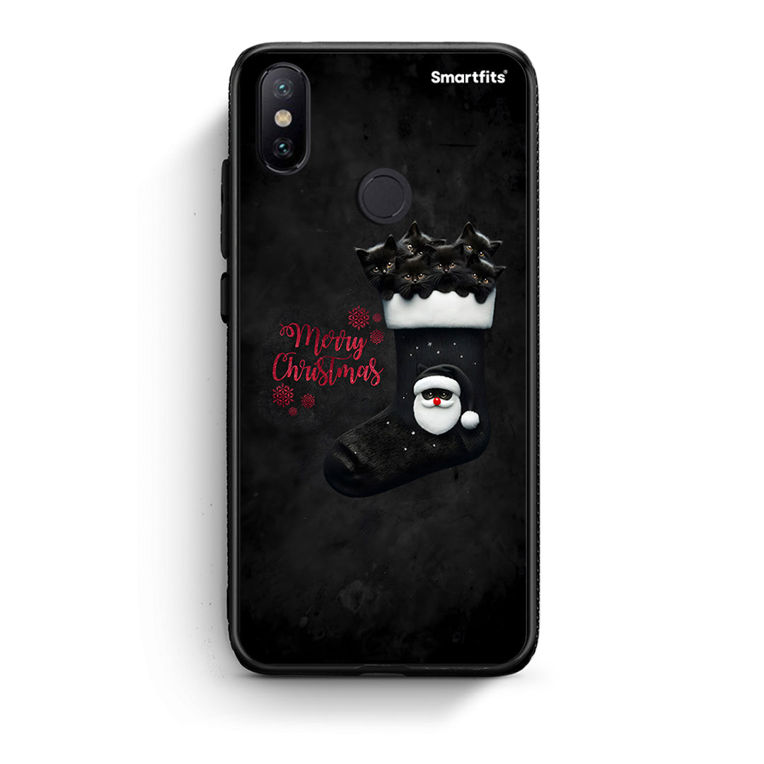 Xiaomi Mi A2 Merry Cat Christmas θήκη από τη Smartfits με σχέδιο στο πίσω μέρος και μαύρο περίβλημα | Smartphone case with colorful back and black bezels by Smartfits