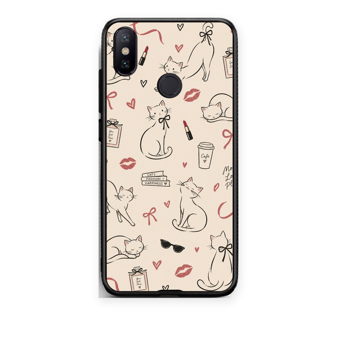 Θήκη Xiaomi Mi A2 Minimal Cat and Fashion Doodles on Cream από τη Smartfits με σχέδιο στο πίσω μέρος και μαύρο περίβλημα | Xiaomi Mi A2 Minimal Cat and Fashion Doodles on Cream case with colorful back and black bezels