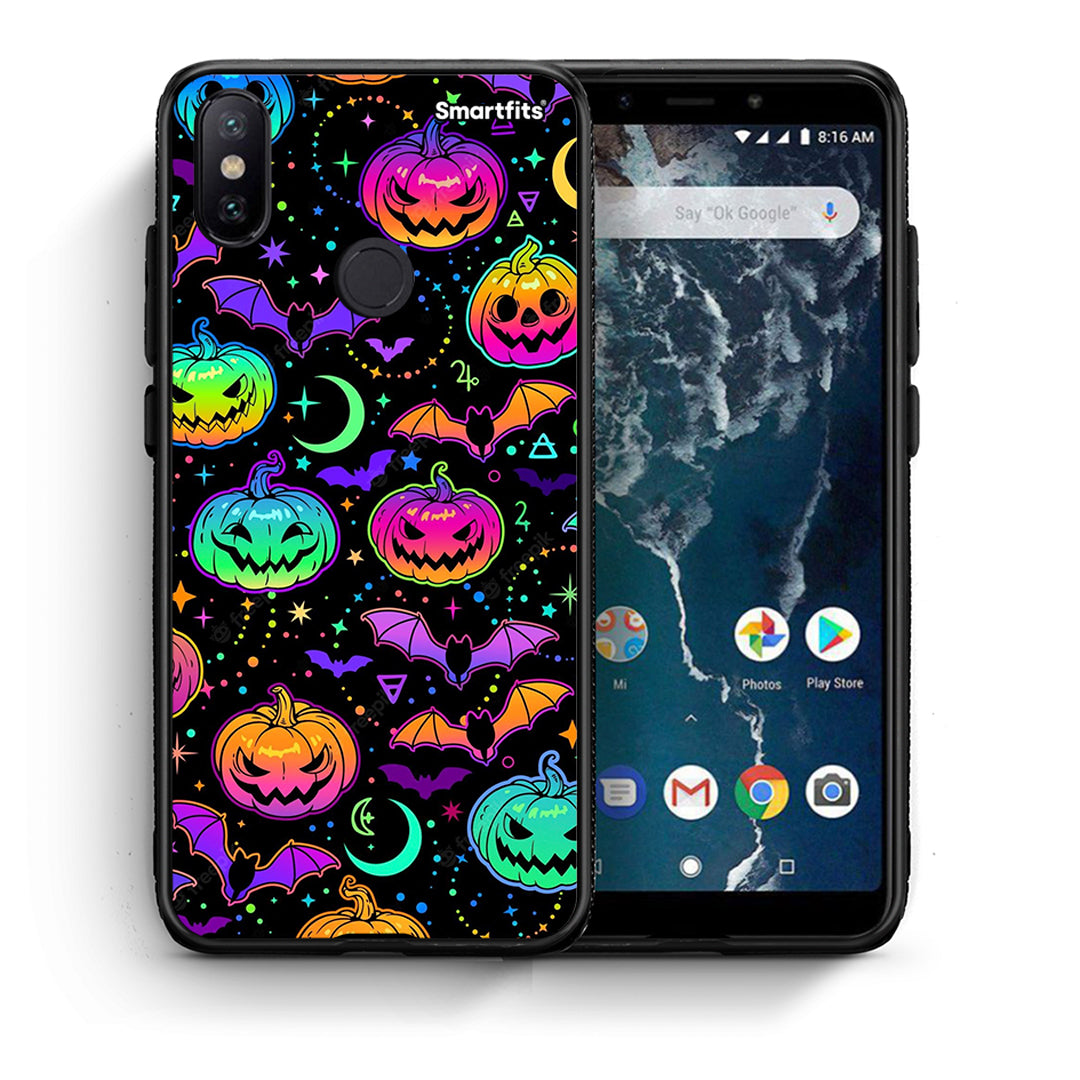 Θήκη Xiaomi Mi A2 Neon Halloween από τη Smartfits με σχέδιο στο πίσω μέρος και μαύρο περίβλημα | Xiaomi Mi A2 Neon Halloween case with colorful back and black bezels