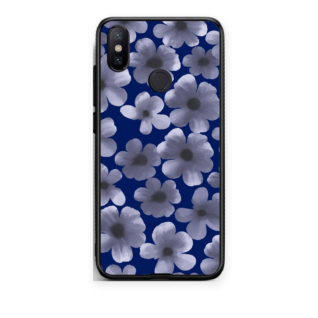 Θήκη Xiaomi Mi A2 Pale Blue Flowers on Navy από τη Smartfits με σχέδιο στο πίσω μέρος και μαύρο περίβλημα | Xiaomi Mi A2 Pale Blue Flowers on Navy case with colorful back and black bezels