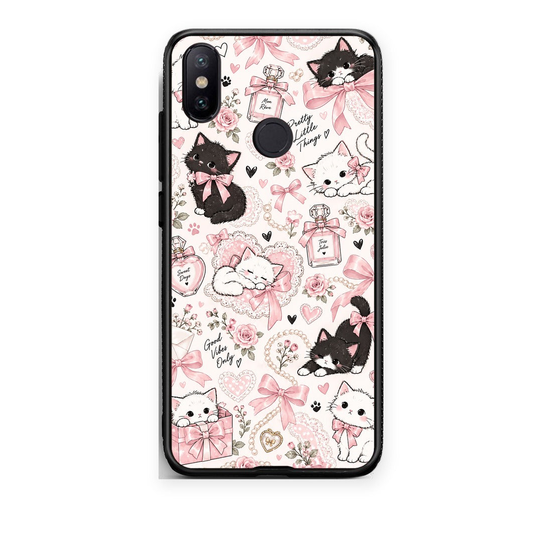 Θήκη Xiaomi Mi A2 Pink Bows and Kittens Collage από τη Smartfits με σχέδιο στο πίσω μέρος και μαύρο περίβλημα | Xiaomi Mi A2 Pink Bows and Kittens Collage case with colorful back and black bezels