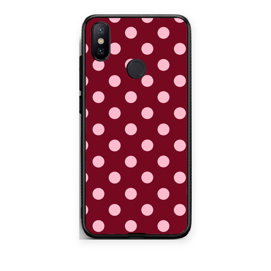 Θήκη Xiaomi Mi A2 Pink Polka Dots on Burgundy από τη Smartfits με σχέδιο στο πίσω μέρος και μαύρο περίβλημα | Xiaomi Mi A2 Pink Polka Dots on Burgundy case with colorful back and black bezels