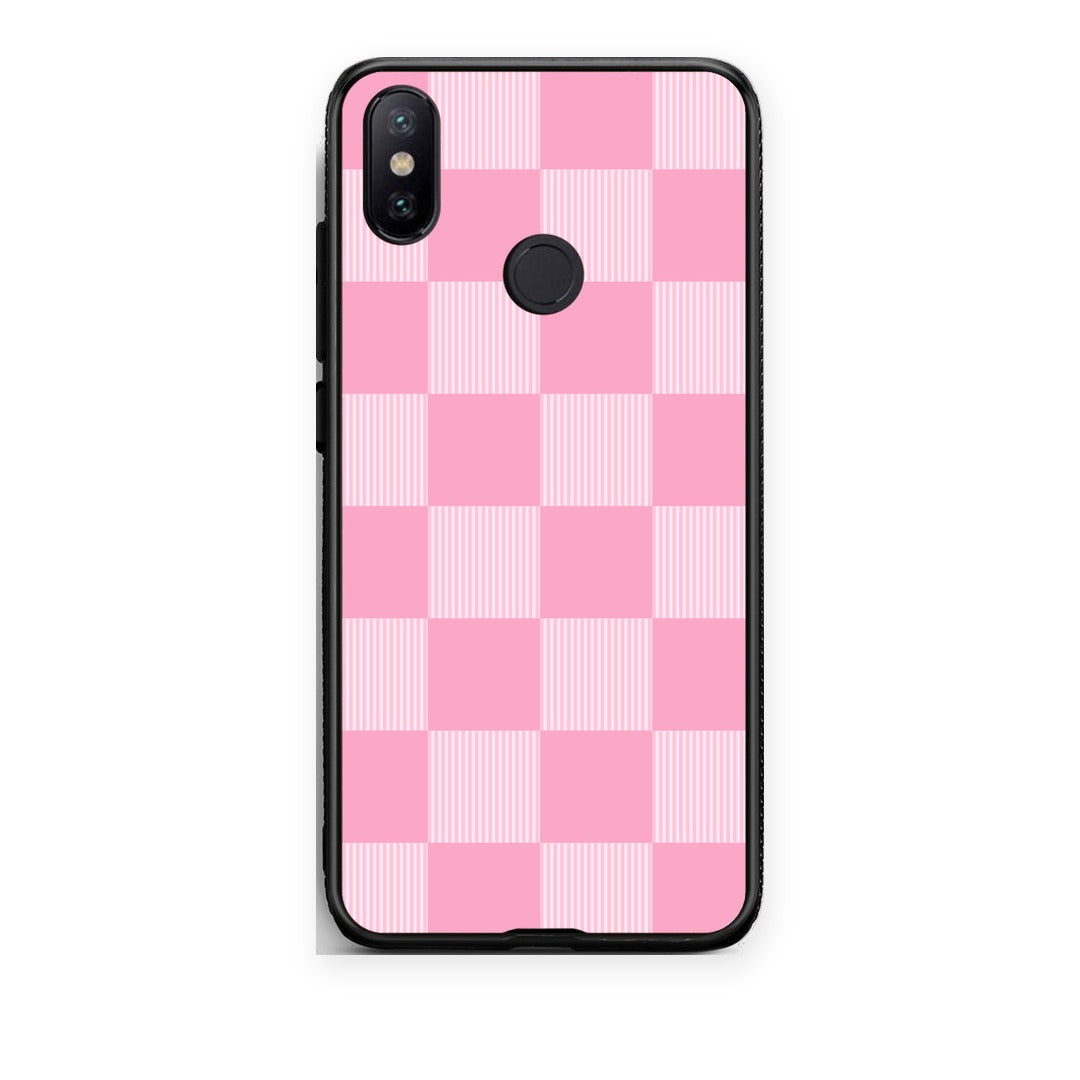 Θήκη Xiaomi Mi A2 Pink and White Striped Checks από τη Smartfits με σχέδιο στο πίσω μέρος και μαύρο περίβλημα | Xiaomi Mi A2 Pink and White Striped Checks case with colorful back and black bezels