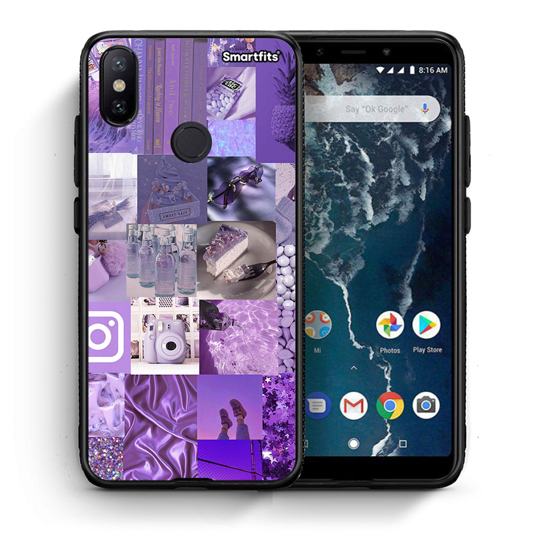 Θήκη Xiaomi Mi A2 Purple Aesthetic Collage από τη Smartfits με σχέδιο στο πίσω μέρος και μαύρο περίβλημα | Xiaomi Mi A2 Purple Aesthetic Collage case with colorful back and black bezels