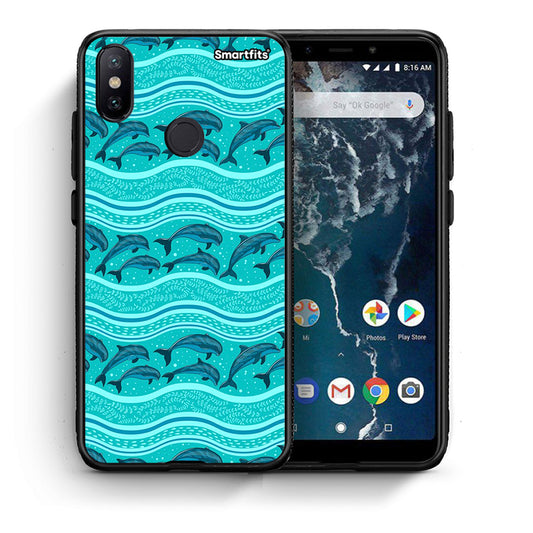 Θήκη Xiaomi Mi A2 Swimming Dolphins από τη Smartfits με σχέδιο στο πίσω μέρος και μαύρο περίβλημα | Xiaomi Mi A2 Swimming Dolphins case with colorful back and black bezels