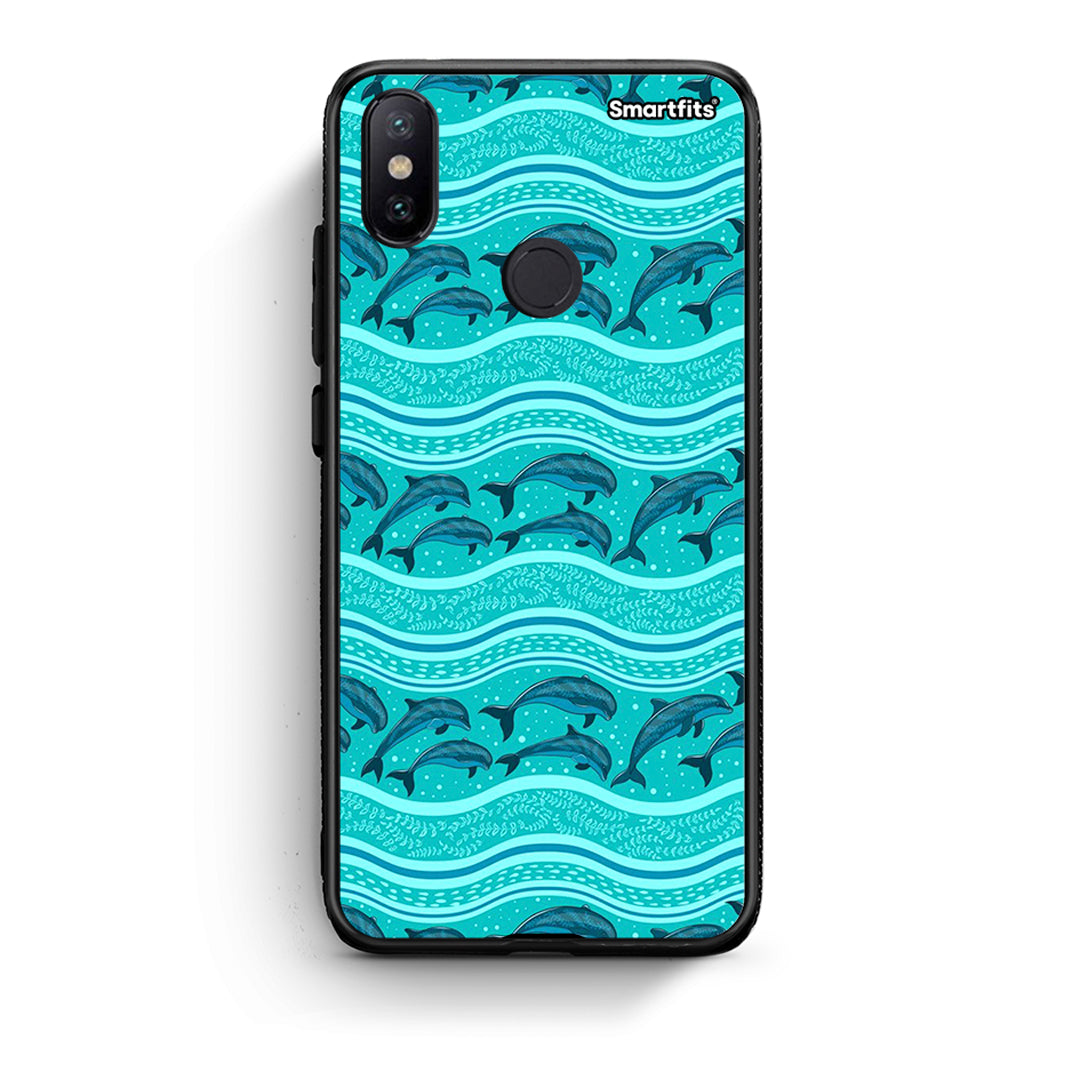 Xiaomi Mi A2 Swimming Dolphins θήκη από τη Smartfits με σχέδιο στο πίσω μέρος και μαύρο περίβλημα | Smartphone case with colorful back and black bezels by Smartfits