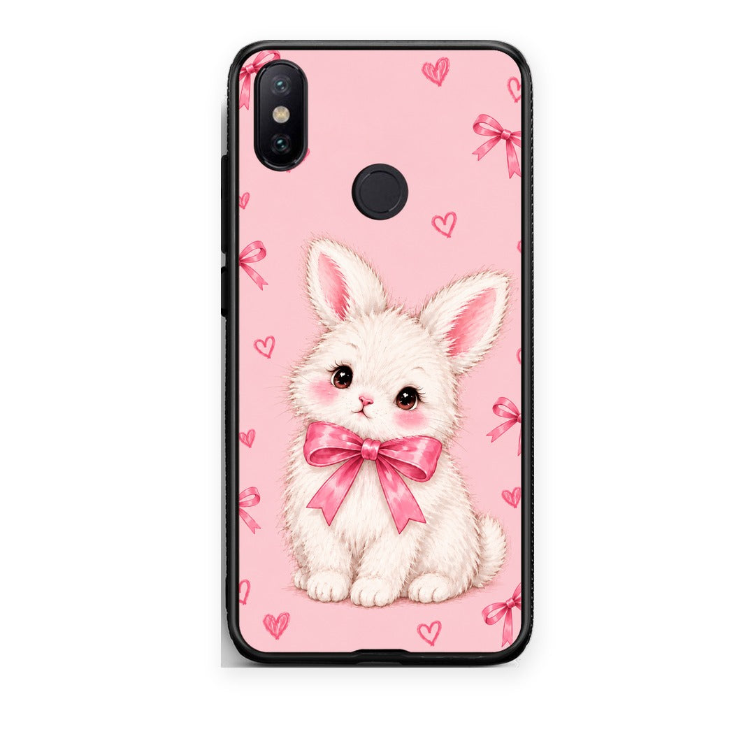 Θήκη Xiaomi Mi A2 White Bunny and Pink Bows από τη Smartfits με σχέδιο στο πίσω μέρος και μαύρο περίβλημα | Xiaomi Mi A2 White Bunny and Pink Bows case with colorful back and black bezels