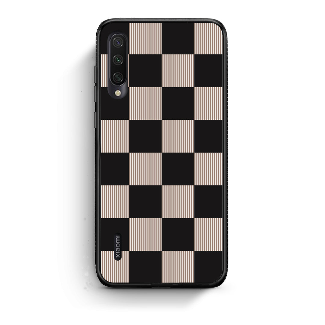 Θήκη Xiaomi Mi A3 Black and Taupe Striped Checks από τη Smartfits με σχέδιο στο πίσω μέρος και μαύρο περίβλημα | Xiaomi Mi A3 Black and Taupe Striped Checks case with colorful back and black bezels