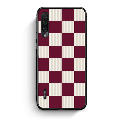 Θήκη Xiaomi Mi A3 Burgundy and Cream Striped Checks από τη Smartfits με σχέδιο στο πίσω μέρος και μαύρο περίβλημα | Xiaomi Mi A3 Burgundy and Cream Striped Checks case with colorful back and black bezels