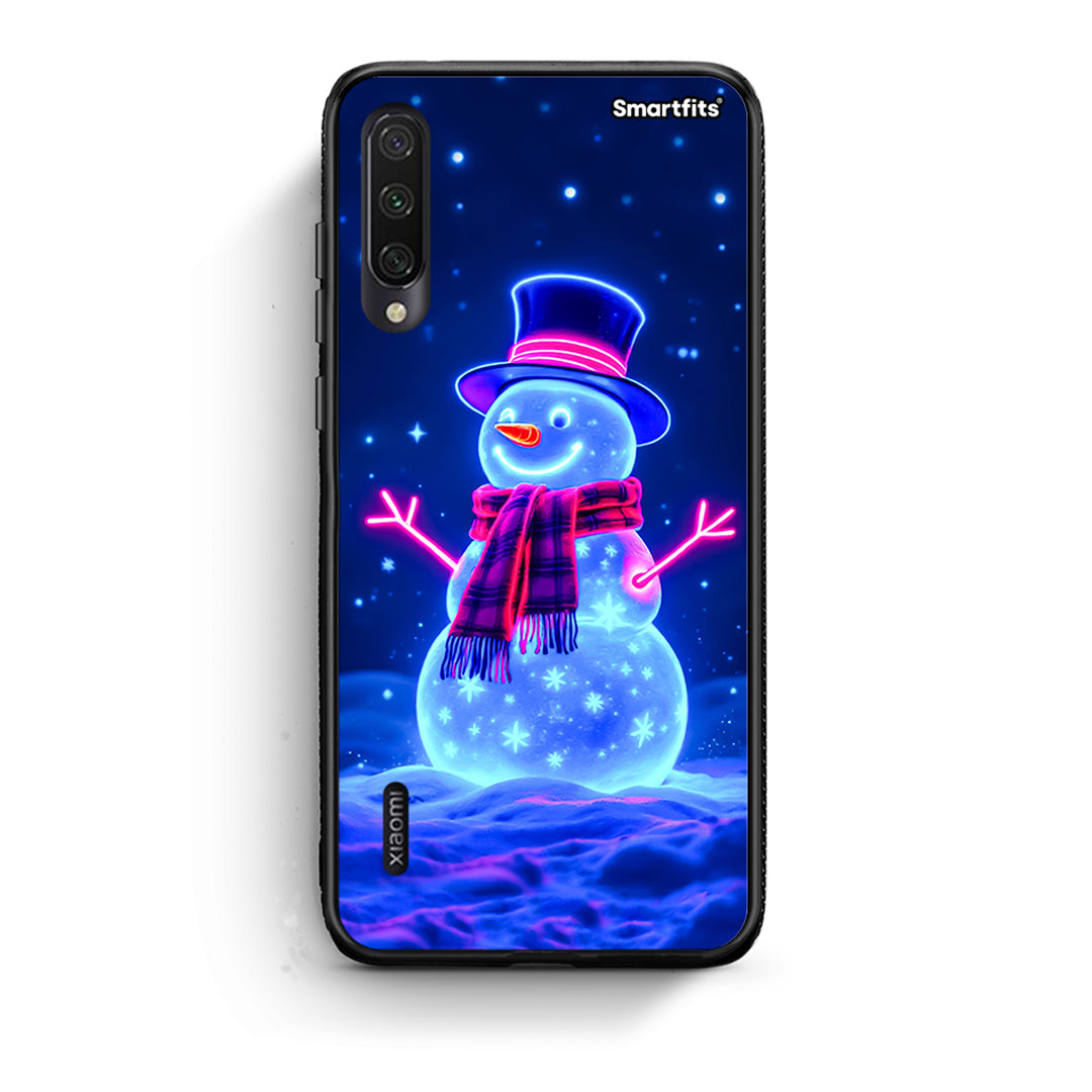 Xiaomi Mi A3 Christmas Neon Snowman θήκη από τη Smartfits με σχέδιο στο πίσω μέρος και μαύρο περίβλημα | Smartphone case with colorful back and black bezels by Smartfits
