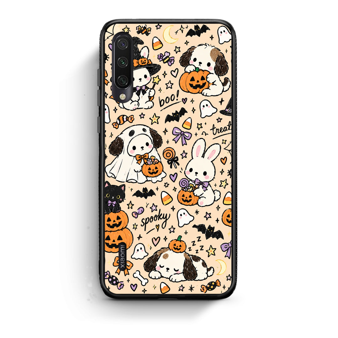 Θήκη Xiaomi Mi A3 Halloween Puppies and Friends on Cream από τη Smartfits με σχέδιο στο πίσω μέρος και μαύρο περίβλημα | Xiaomi Mi A3 Halloween Puppies and Friends on Cream case with colorful back and black bezels